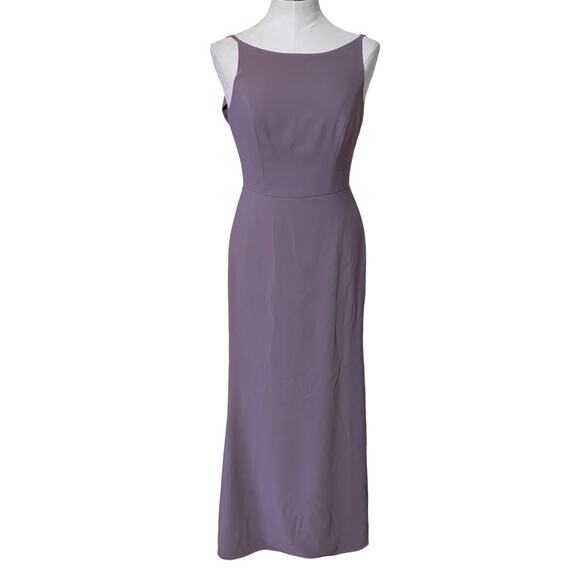 Dessy Group Bateau Neck Open Cowl Back Trumpet Gown in French Truffle Size 6R - Picture 2 of 14